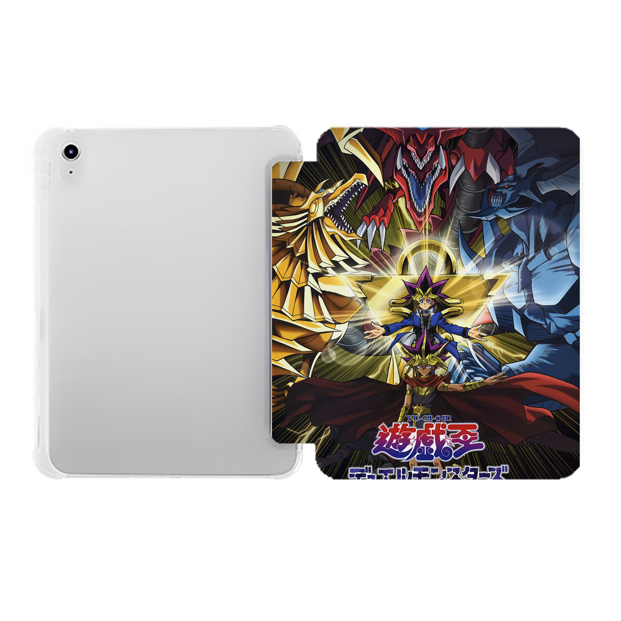 （画像用） 遊☆戯☆王 Yu-Gi-Oh! IPad ケース ペン収納付き 三つ折りスタンド PUレザー×シリコン 対応機種9.5/10.5/10.9インチ